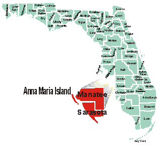MANATEE SARASOTA county MAP and Anna Maria Island Florida