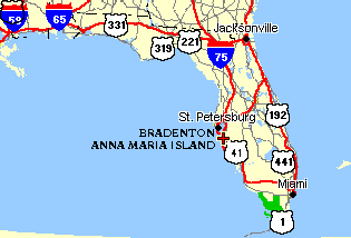 FLorida map to Bradenton and Sarasota