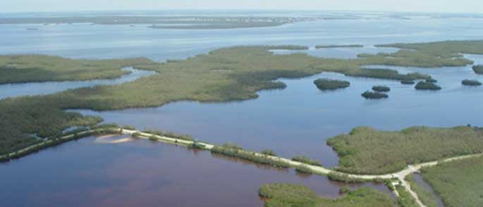 barrier island aerial view of a causeway