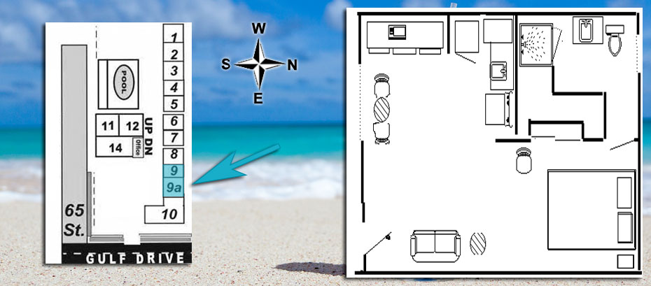 Rooms 9 and 9a - Studio Apartments with Kitchen - layout and location map